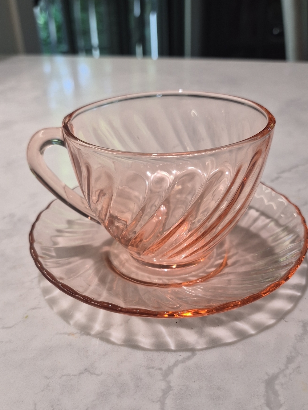 Pink Depression Glass - 3 Teacups and Saucers